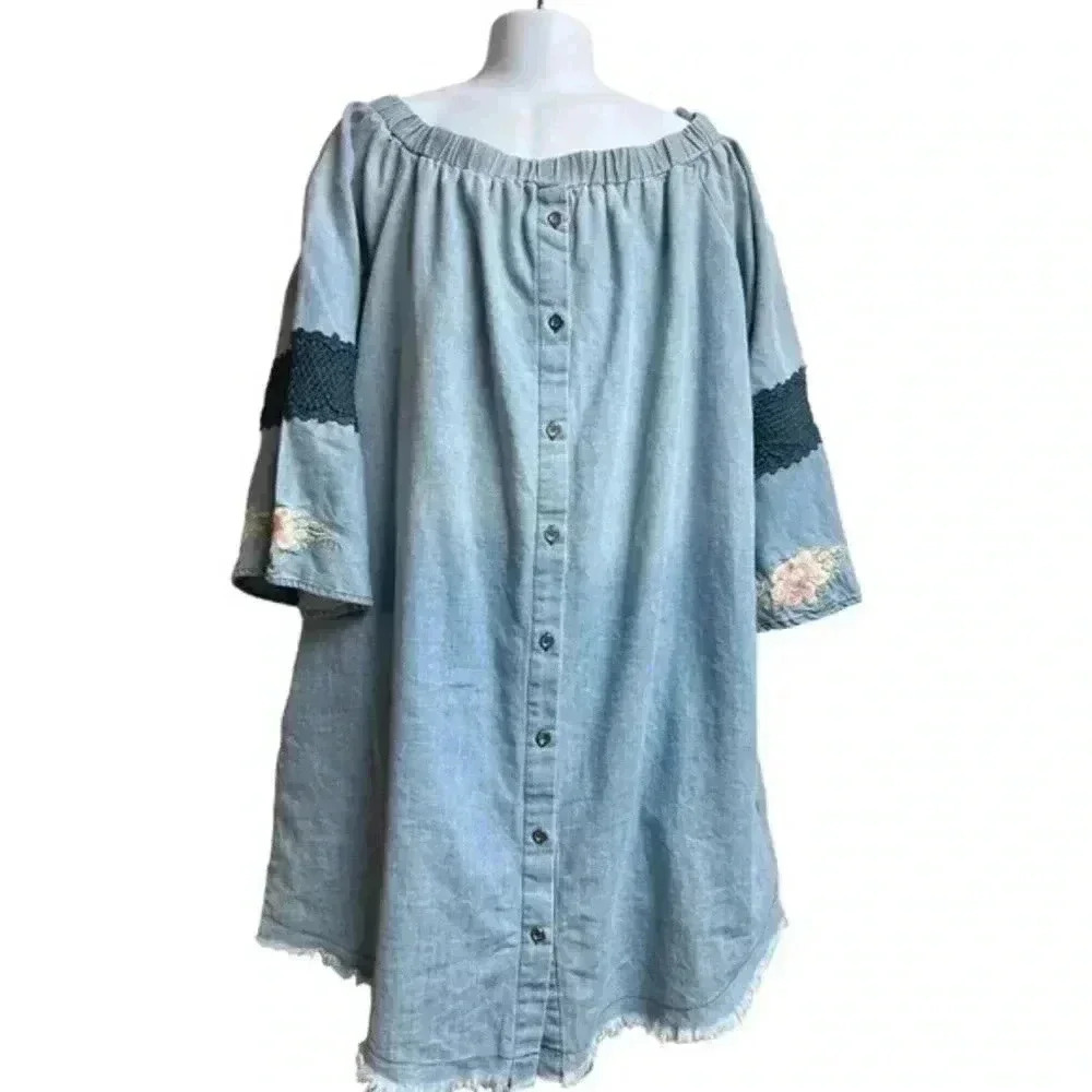 Cotton Bleu Strapless Denim Dress With a Raw Hem‎
